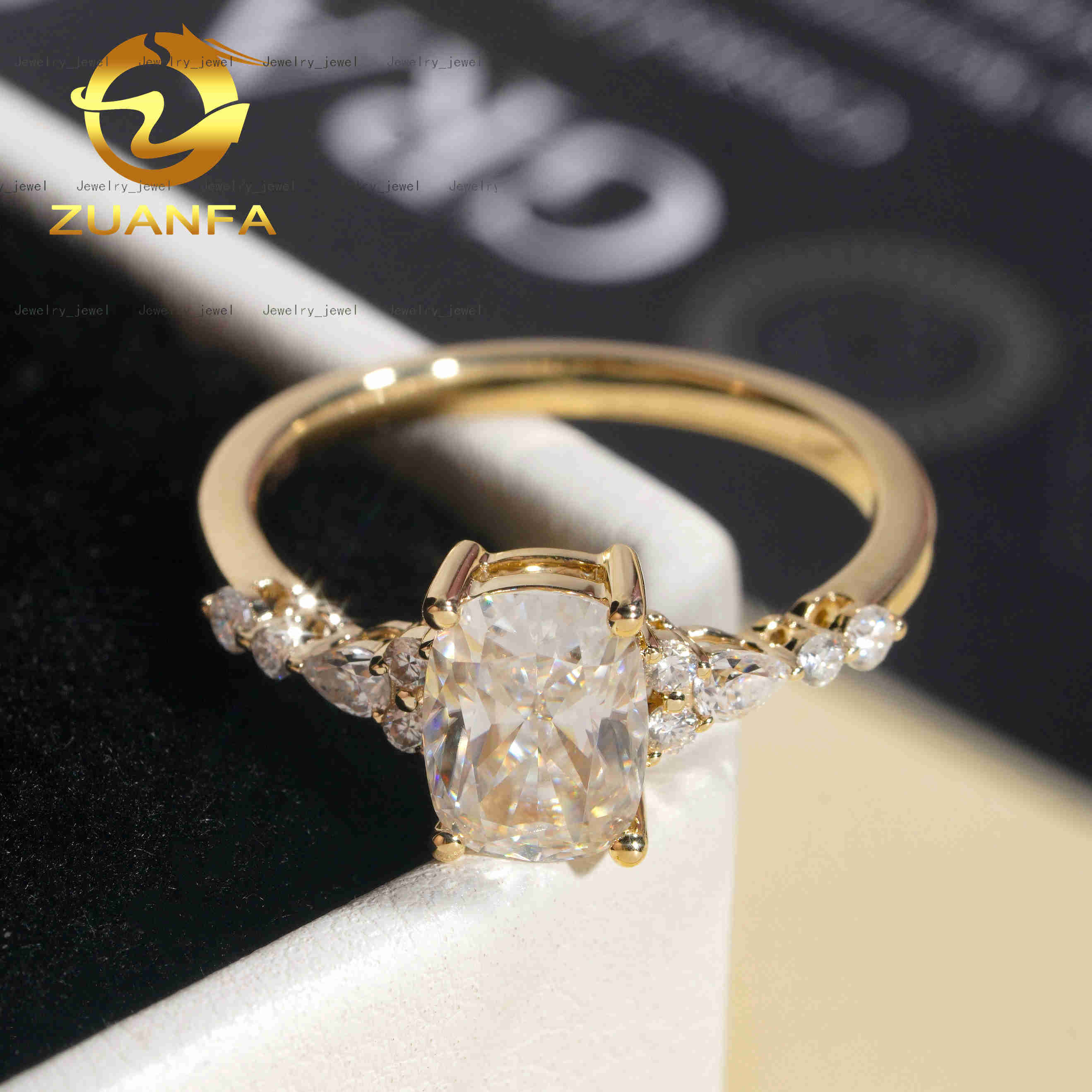 10K Real Gold 1.5Ct Long Cushion Cut Engagement Ring Moissanite for Women GRA Certificate Moissanite Diamond Ring