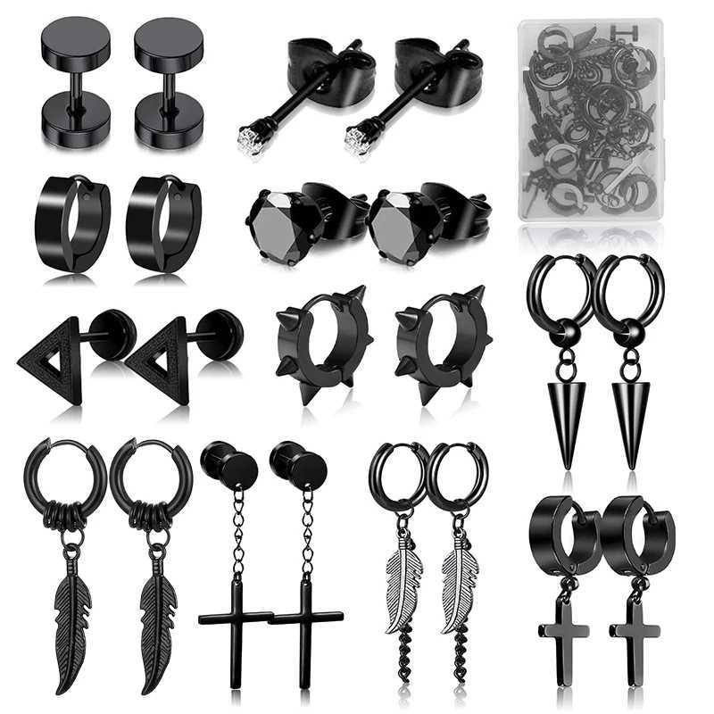 1 /11 Pairs Punk Stainless Steel Stud Earrings Black Earrings Set For Men Women Vintage Hip Hop Piercing Ear Jewelry Accessories Z250408