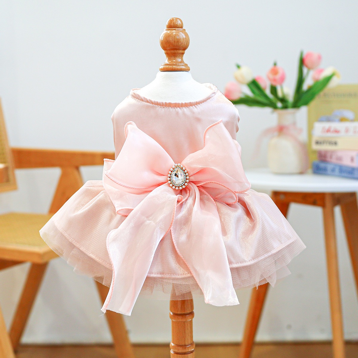 Fancy Dog Dress , Embroidered Dog Wedding Dress, Bow Puppy Clothes for Small pet Girl Multi-Layer Lace Cat Outfit wedding pink