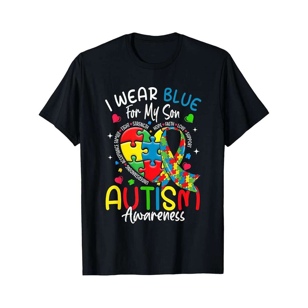 Designer T shirt I Wear Blue For My Son Autism Awareness Men Men Mens Mom - 220g T shits