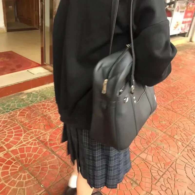 2024 New Women Japanese JK Uniform PU Student Commuter School Bag Large Capacity One Shoulder Straddle Bags Handbag Totebag