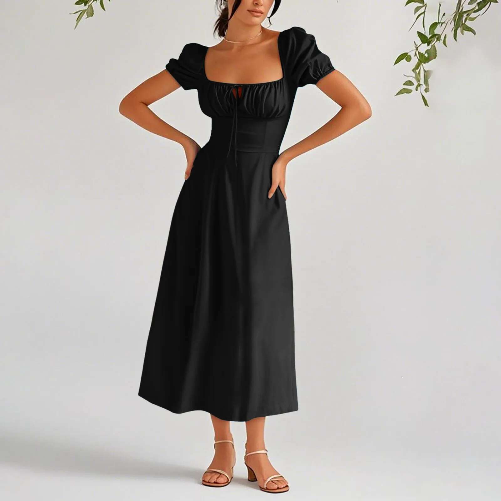 Dongdumaoyi Sexy Vintage Floral Flower Print Dress Women Summer Puff Sleeve Lace Up Long Dresses Eelgant Holiday Party Robe
