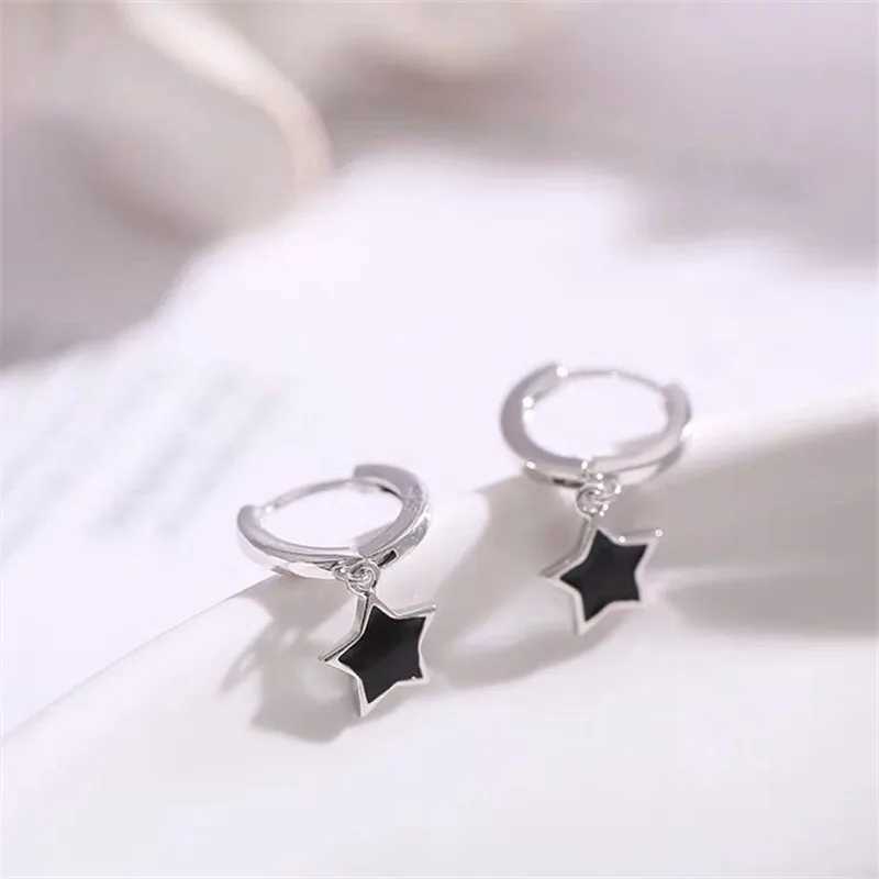 Retro Classic Black Enamel Star Drop Dangle Earrings for Women Cute Five-pointed Star Stainless Steel Hoop Earrings Jewelry Gift Z250408