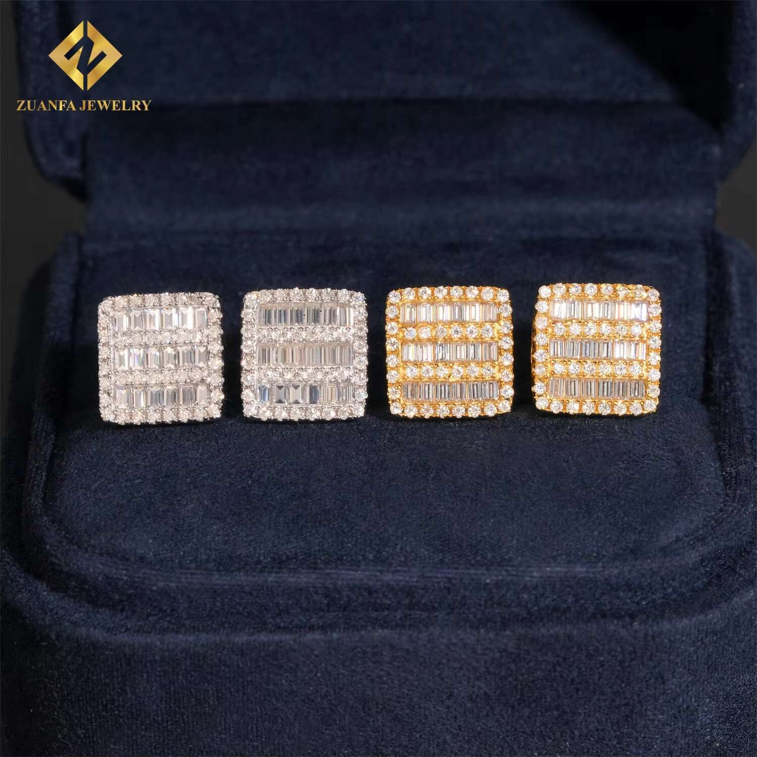Luxury Moissanite Baguette Diamond Earrings 925 Silver Hip Hop Fine Jewelry Square Ear Studs Screw Back Men Women Earrings
