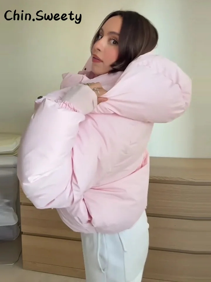 Warm Womens Hooded Cotton Padded Coats Loose Solid Stand Collar Full Sleeve Zipper Pockets Coat 2025 Autumn Winter Lady Outwear 251105