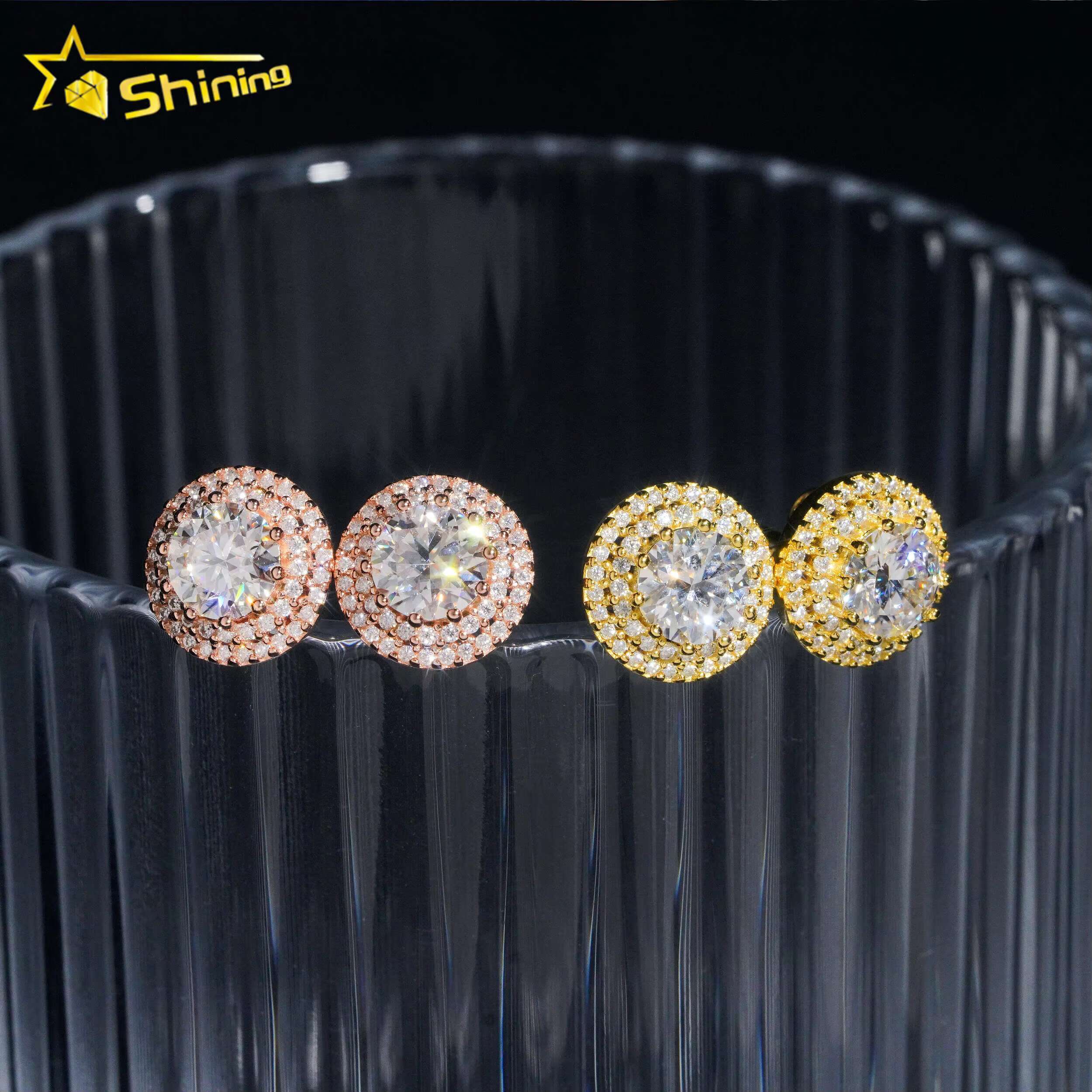 Rapper Hip Hop Jewelry Pass Diamond Tester 925 Sterling Silver VVS Diamond Moissanite Stud Earrings