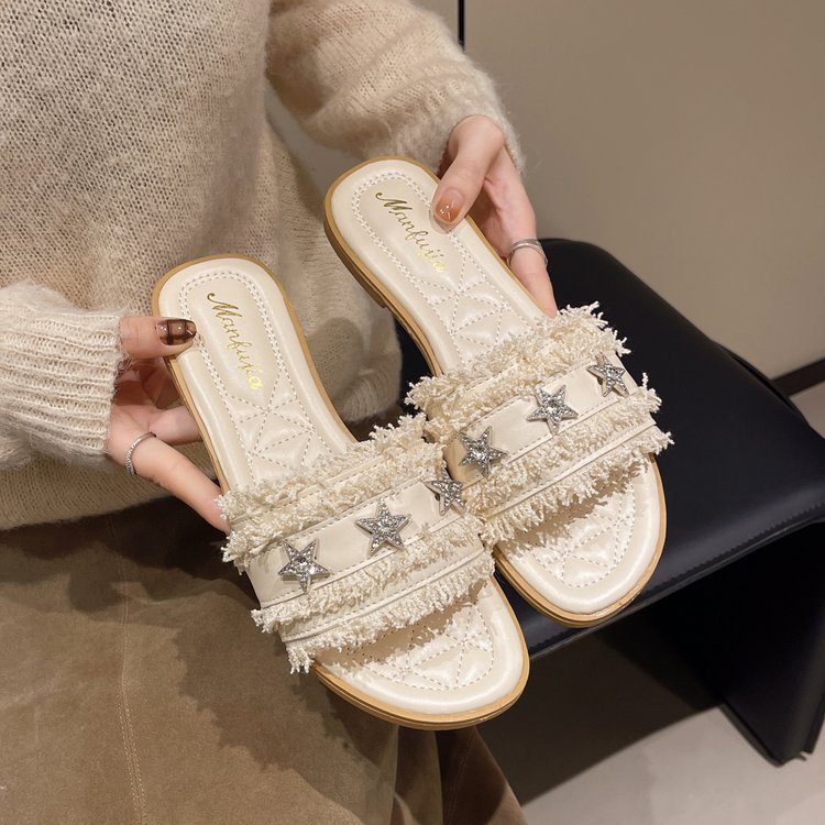 Women's 2025 Summer flip-flops Square heels Low heels rubber casual Everything Stars flat sandals beach shoes