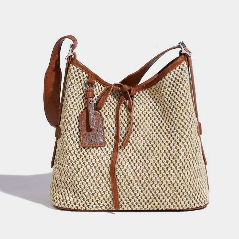 Meet You Hollow Out Bucket Large Capacity Single Shoulder Tote Summer Style Straw Woven Beach Shopping Bag 2025 Female