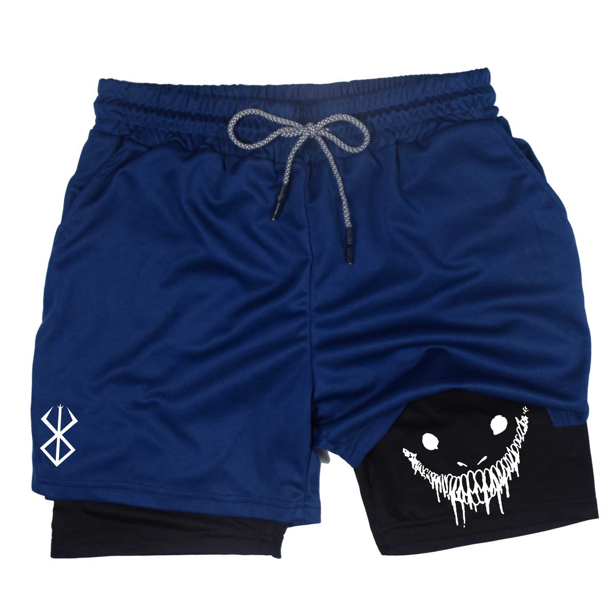 Mens compression gym shorts boxing printed sports pants double layered quick drying basketball beach muscle fitnessC250409