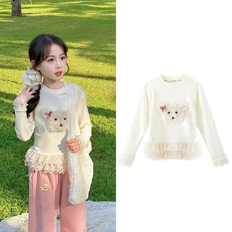 Ddmyshoesvip Girl S T Shirt Long Sleeved Outfit New Style Girls Autumn Sweet Lace Children S Top Trend For Babies In Spring And Autumn