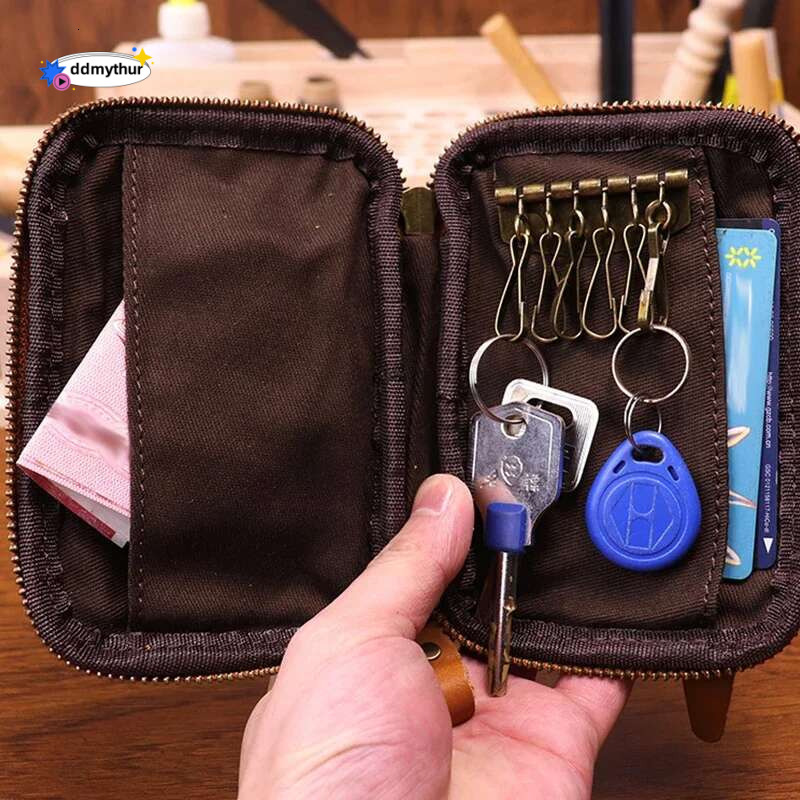 2024 Genuine Leather Wallet Men Women Short Vintage Handmade Zipper Car Key Card Holder Coin Purse Bag Organizer Housekeeper ddmythur