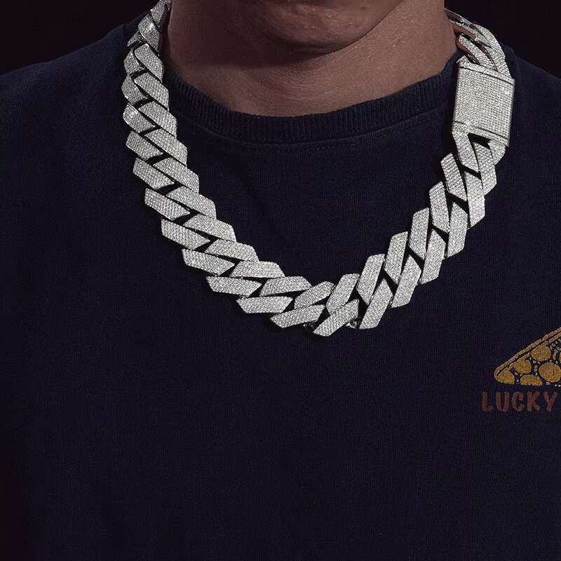 Big Guy Heavy Chain 27mm 925 Sterling Silver Hand Set 5 Rows VVS Moissanite Diamond Iced Out Cuban Link Chain Necklace for Men