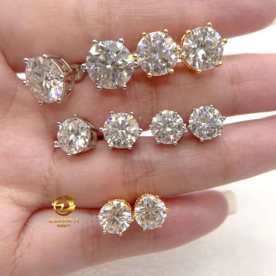 Wholesale 925 Sterling Silver Diamond Stud Earrings 6 Prong Setting Hiphop Iced Out VVS Moissanite Earrings