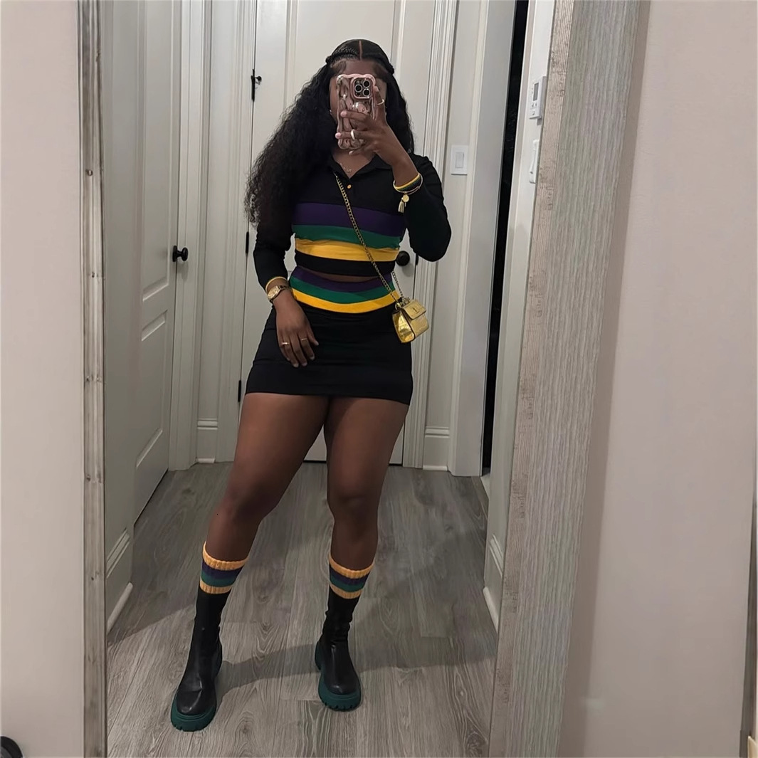2025S Designer Women S New Fashion Striped Contrasting Slim Fit Sexy Spicy Girl Lapel Top Hip Hing Short Skirt Set