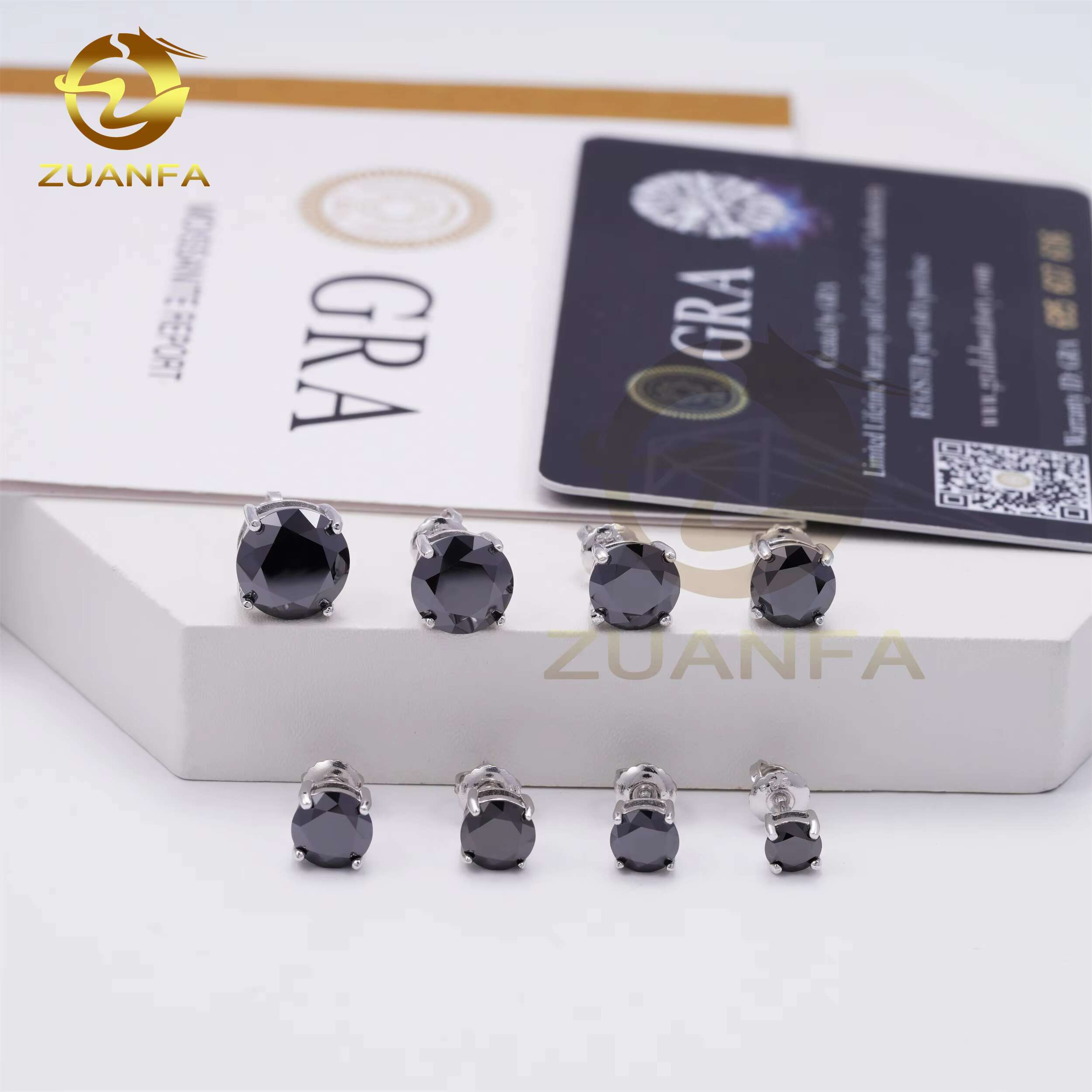 GRA Black Moissanite Stud Earrings 925 Sterling Silver Gold Plated Fine Jewelry Moissanite Screw Back Earrings Ready to Ship