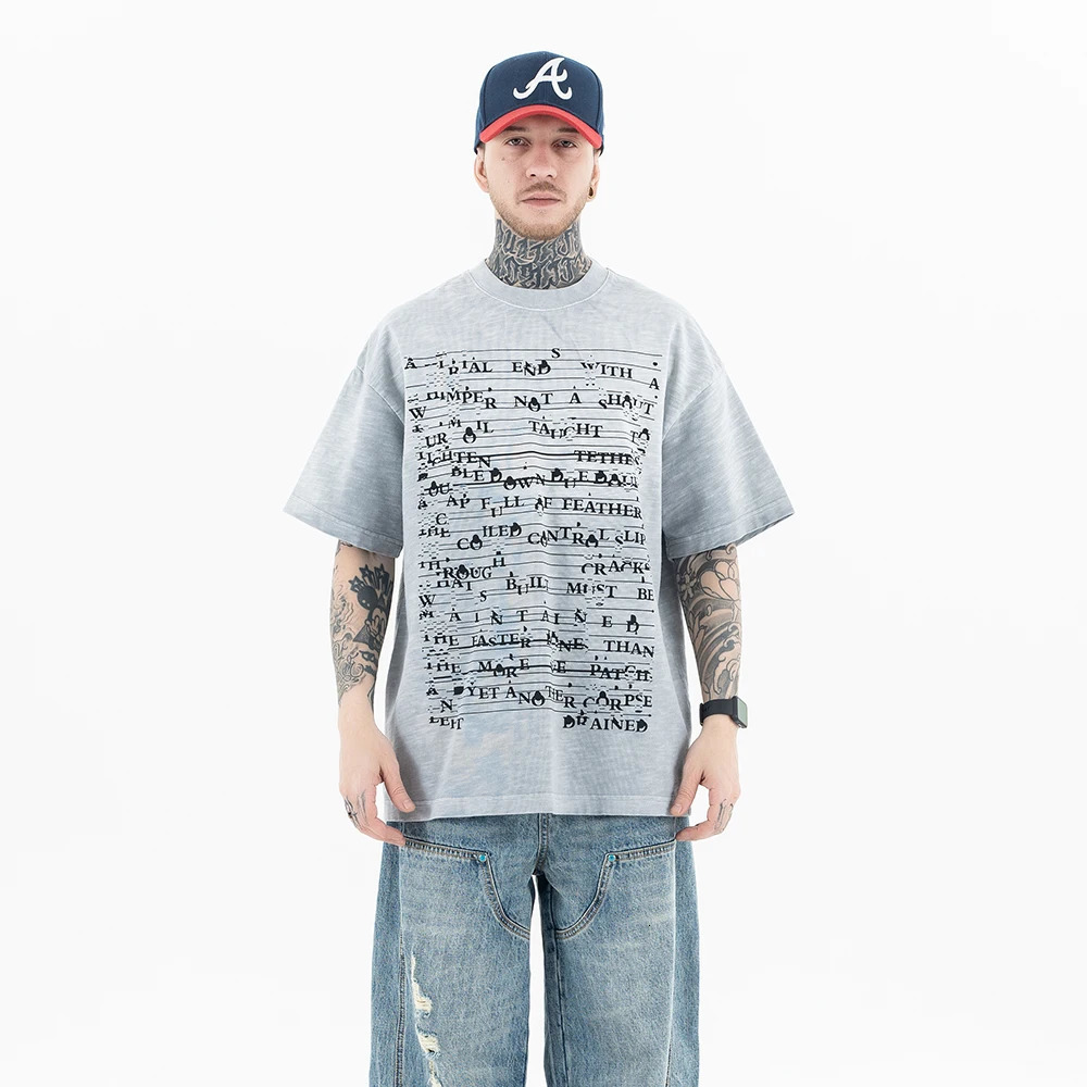 Superway original gradient wash T-shirt mens letter printing oversized hip-hop cotton T-shirt retro Y2K street top 250408