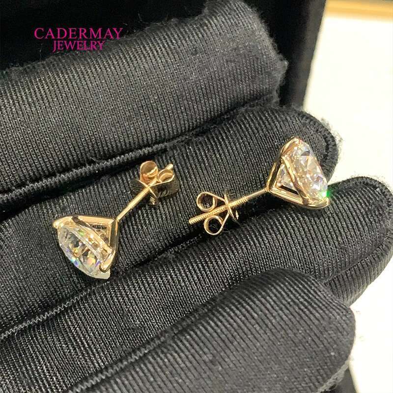 Cadermay 0.5ct 1ct 2ct 3ct D VVS1 Moissanite Diamond 3 Prongs Martini Earrings Stud 925 Sterling Sliver Earrings For Women Gift