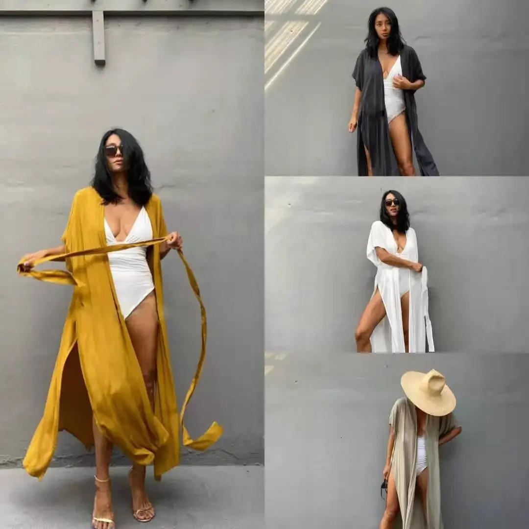 oversized solid beach jacket sun protection cardigan bikini cover vacation swimsuit womens coat kimono Villano Mujer 250409