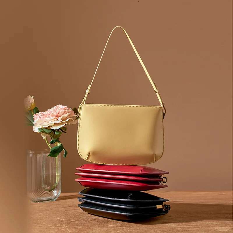 YANATARI Genuine Leather Red Shoulder Woman Minimalist Crossbody Cowhide Handbags Female Armpit Bag