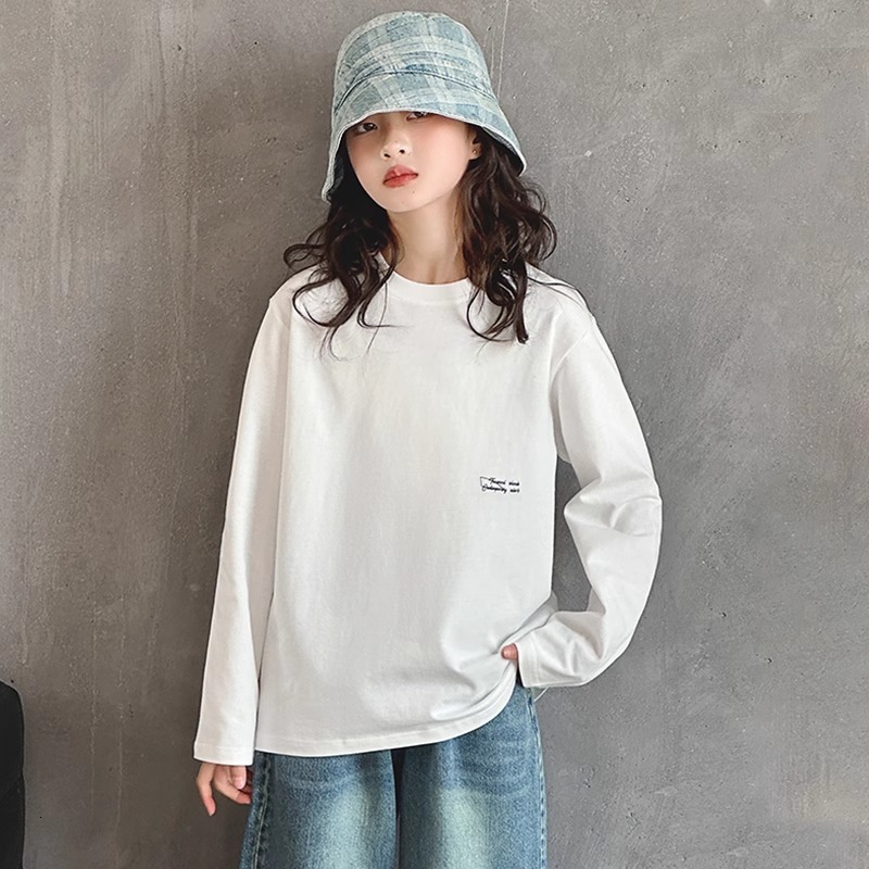 Ddmyshoesvip Girls Long Sleeved T Shirt Spring Autumn New White Base Shirt For Spring Medium And Large Children S Pure Cotton Top
