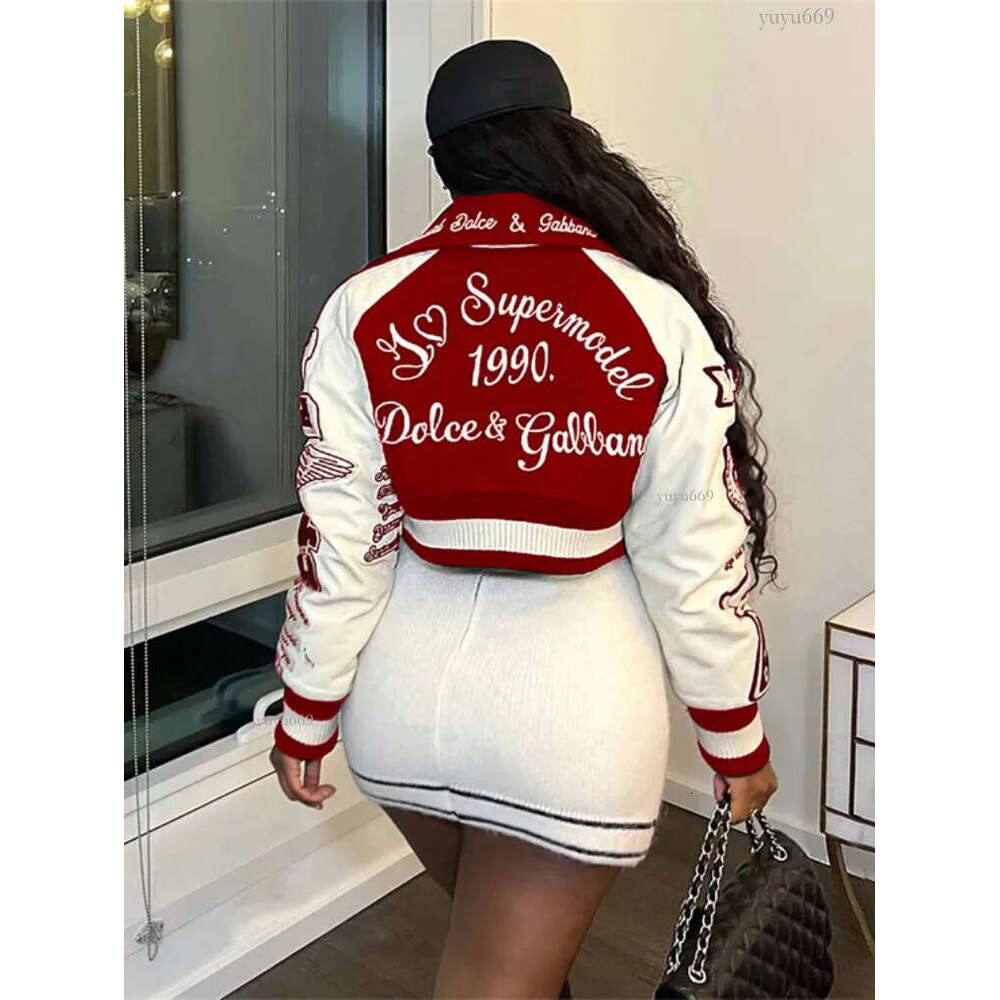 Women's Jackets Fashion Letter Print Patchwork Single Breasted Bomber Jackets Casual Spring Long Sleeve Short Coat Outerwear Varsity Jacket 23031