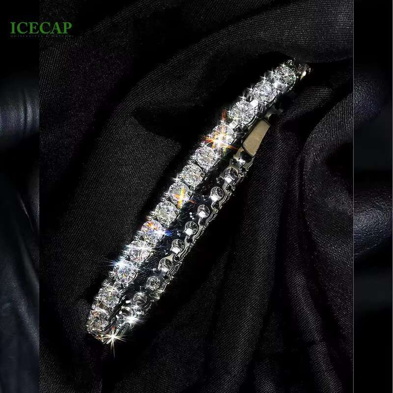 Hot Iced Out Round Brilliant Cut VVS Moissanite 925 Silver Tennis Chain Bracelet Elegant Tennis Chain Bracelet for Men Women