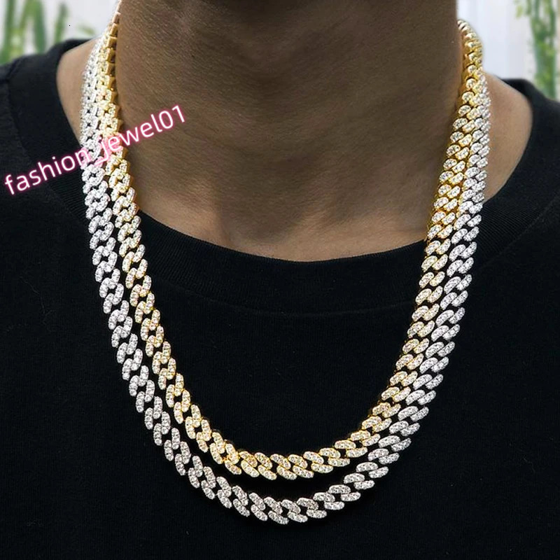 New 9MM Hip Hop Men Women Prong Cuban Link Chain Necklace Bling Iced Out 1 Row Rhinestone Paved Miami Cuban Chain Jewelry Gift