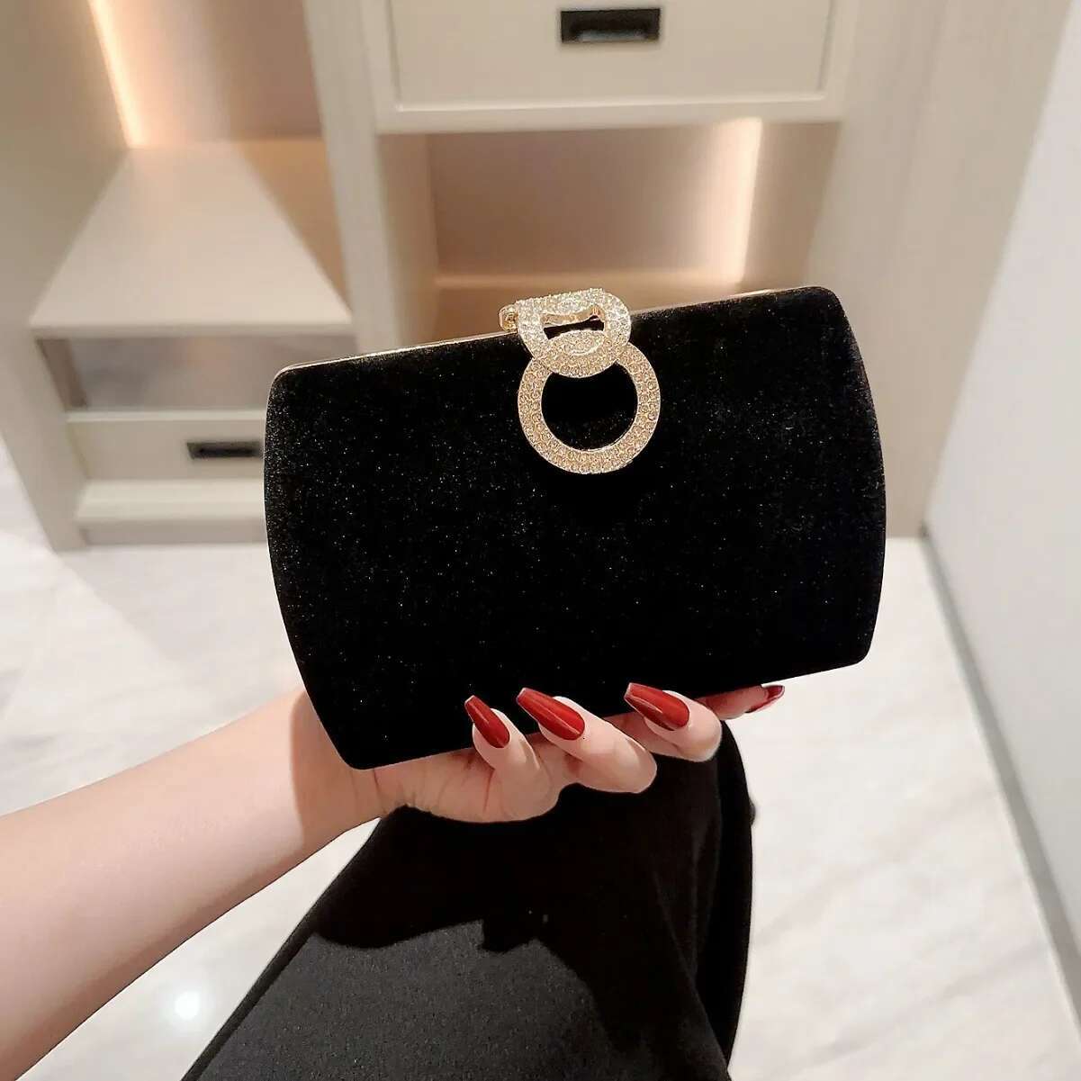 Black Square Clutch Clutches Women Design 2024 New Party Evening Shoulder Veet Dias Bags Handbags Purse Wedding