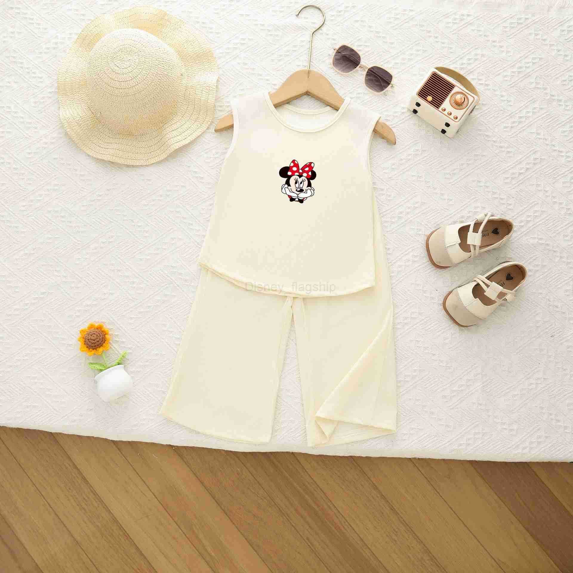 Disney Childrens Cartoon 2025 Summer New Sleeveless Ice Silk Set Tank Top Loose and Comfortable Two Piece Set for Girls SummerXJ250409