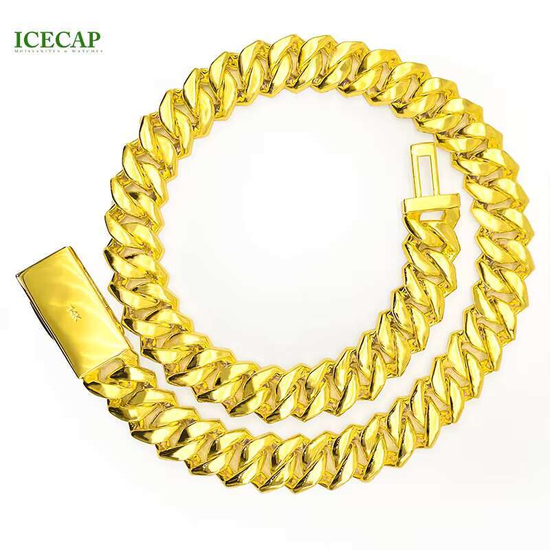 20mm Iced Out Moissanite Diamond 925 Silver Gold Plated Trapezoid Cuban Link Chain Hiphop Cuban Moissanite Necklace Bracelet