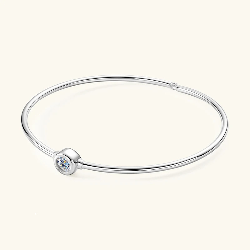 0.5ct Bezel Round Bangle Bracelet 925 Sterling Silver for Women Classic Charms Jewelry Birthday Valentines Day Gift 250408
