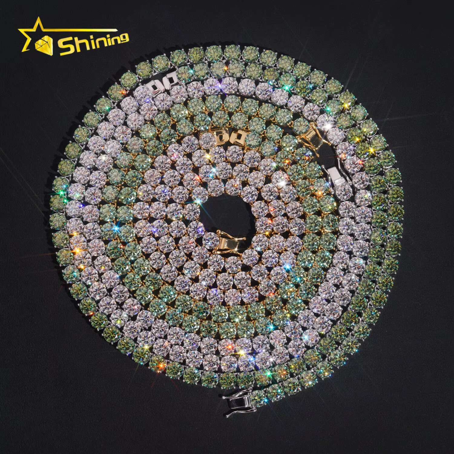 Ready to Ship 6.5mm Green Moissanite Necklace S925 Gold Plated Tennis Chain Fine Jewelry Wholesale Price