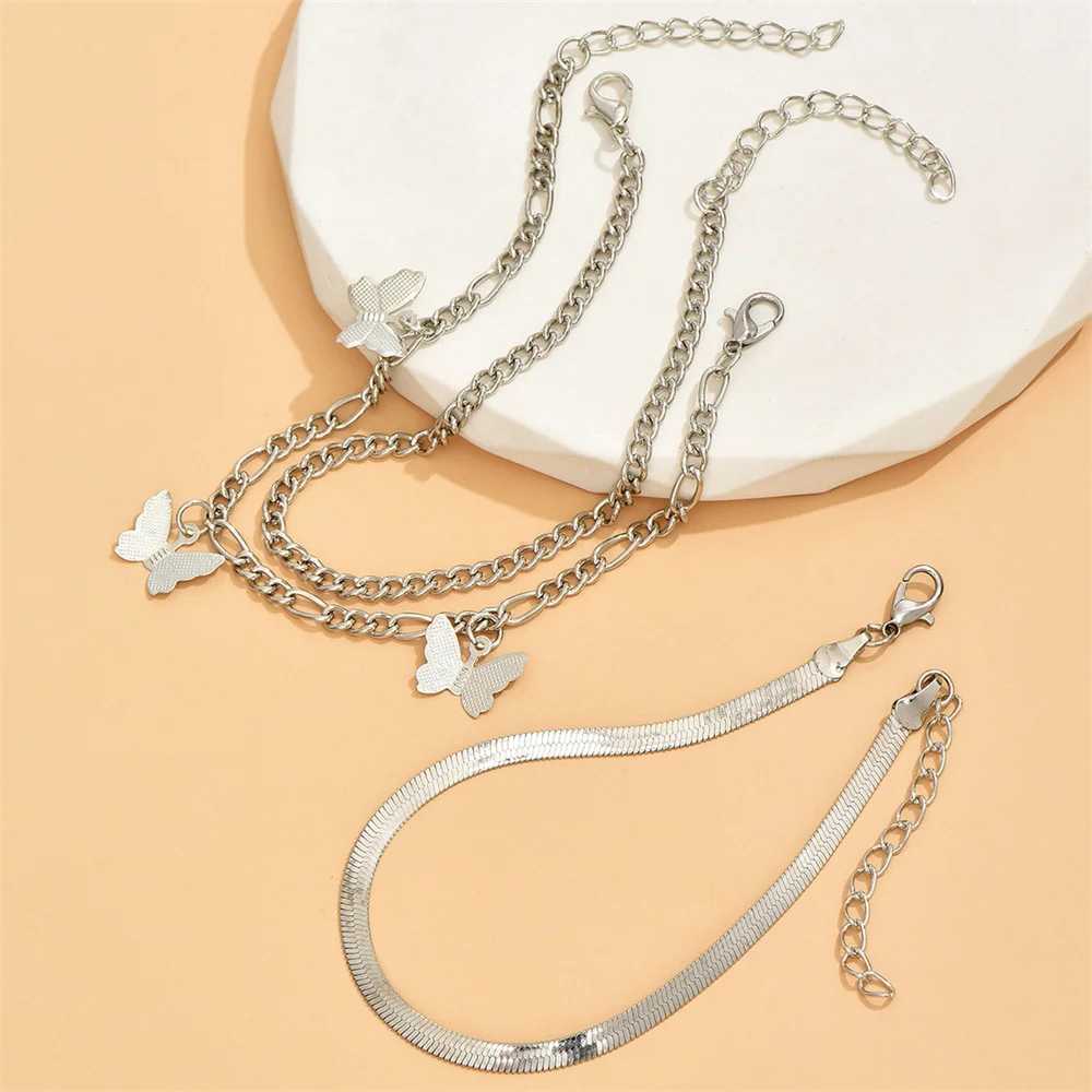 3Pcs Set Boho Butterfly Anklet Women And Men Adjustable Snake Chain Foot Jewelry Beach Stacked Layered Chain Bracelets Gift Z250408