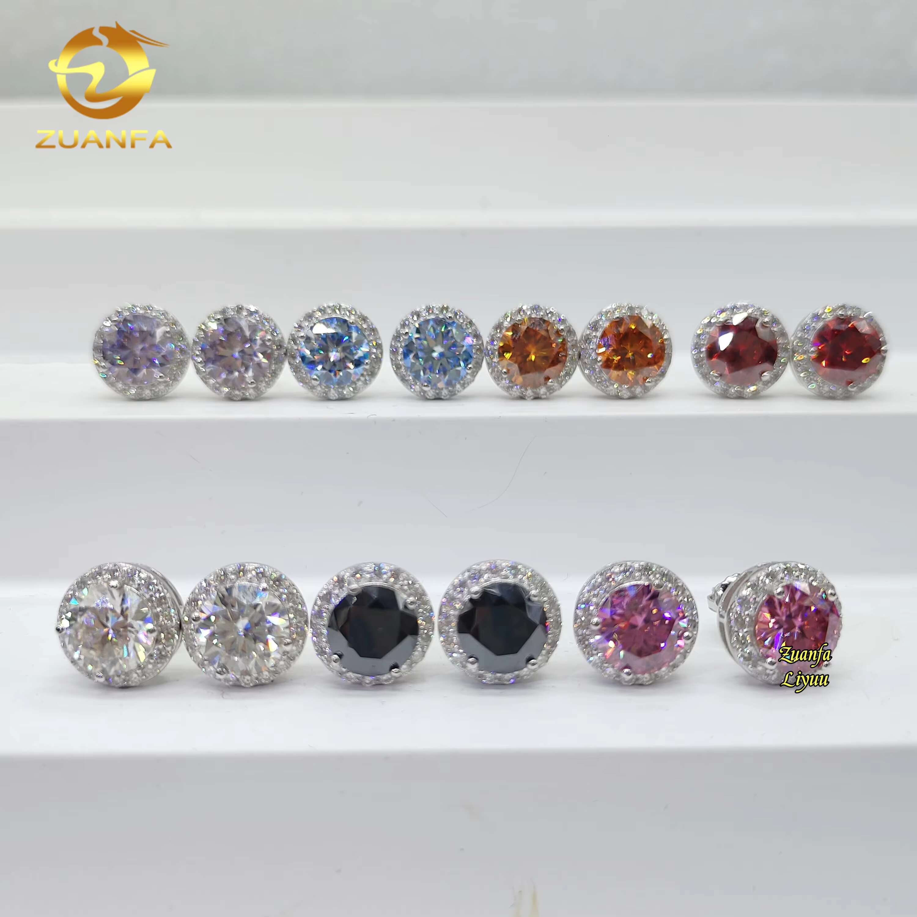 Blue Pink Green Moissanite Diamond Earrings Fashion Hip Hop Jewelry 925 Silver Screw Back Lab Diamond Ear Studs for Men Women