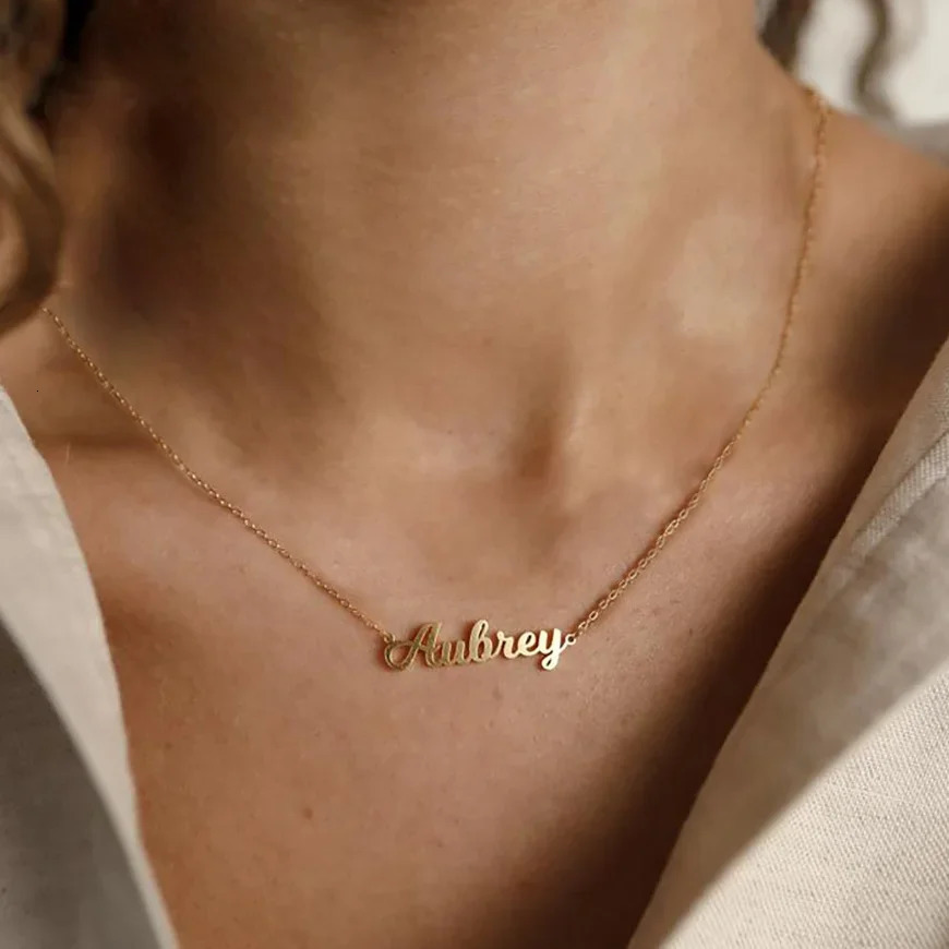 Customized Name Necklace for Women Gold Stainless Steel Jewelry Personalised Nameplate Pendant Cross Chain Choker Christmas Gift 250409