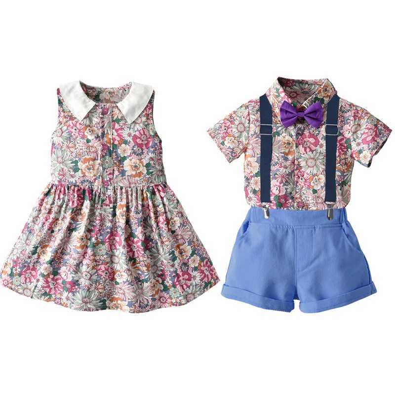 Baby boy girl costume brother sisters summer baby boy gentleman costume suit+baby girl flower princess costume party S2548