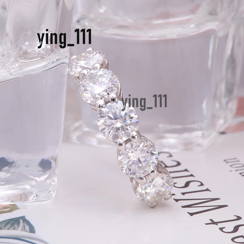 AEAW 14k white Gold 4ctw 6mm 5pcs DEF VS-VVS Round Cut Engagement Wedding Lab Grown Diamond Band Ring for Women