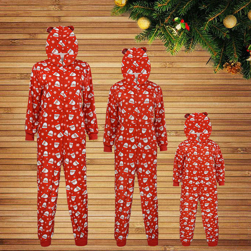Christmas parent-child fashion hooded Santa Claus printed Jumpsuit Christmas home clothes S2548