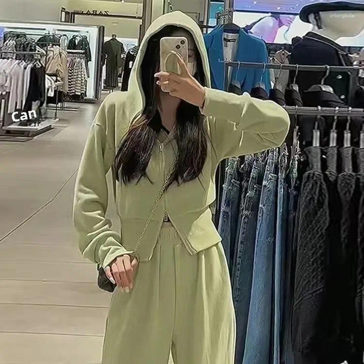 Work Dresses Women's Spring Autumn Style Zipper Hooded Sweatshirt Casual Long Pants Student 2-Piece Set Cross-Border Sportswear