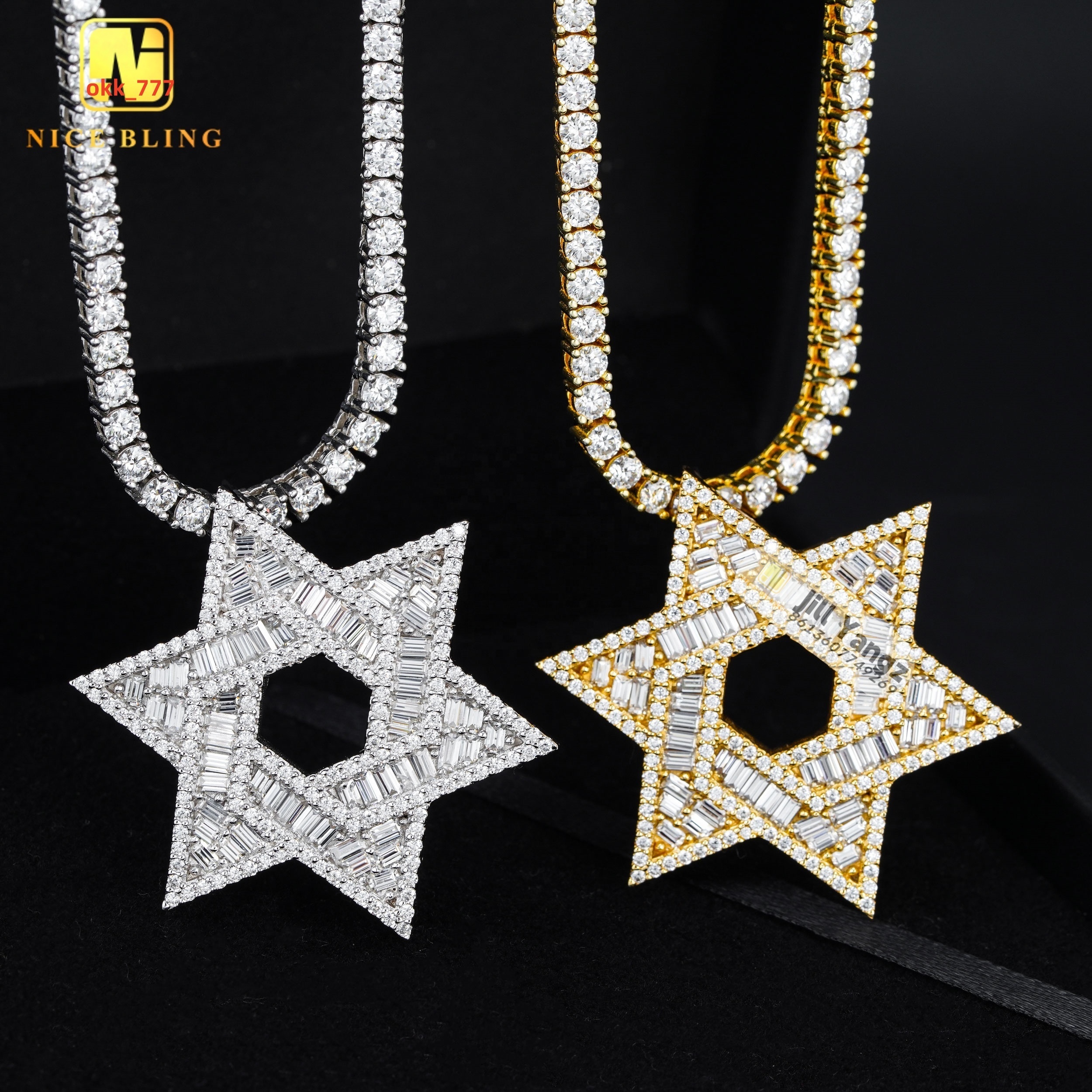 Je Star of David Pendant Charms Pentagram Custom Jewelry Manufacturers Baguette Cut 925 Moissanite Hip Hop Rock Gifts Idea