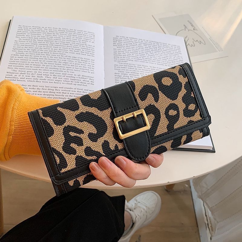 Fashion leopard print canvas wallet short coin wallet multi card slot buckle long handbag new trendy designer wallet