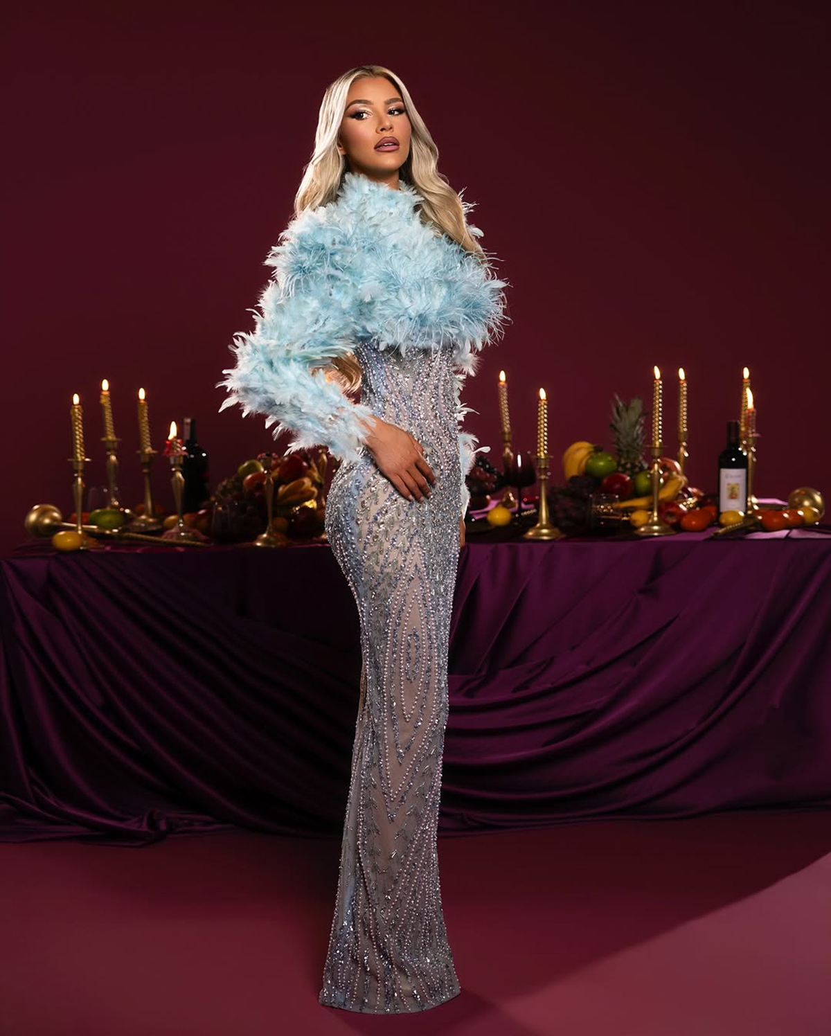 Vintage Evening Dresses Feather Mermaid Prom Gowns Pearls Rhinestone High Neck Customized Long Sleeves Sweep Train Princess Formal Occasion Party Dres