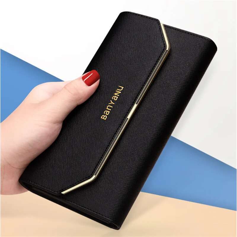 Fashion Women's Wallet Genuine Leather Trifold Designer Clutch Bag RFID Credit Card Holder Long Wallets For Women Gifts