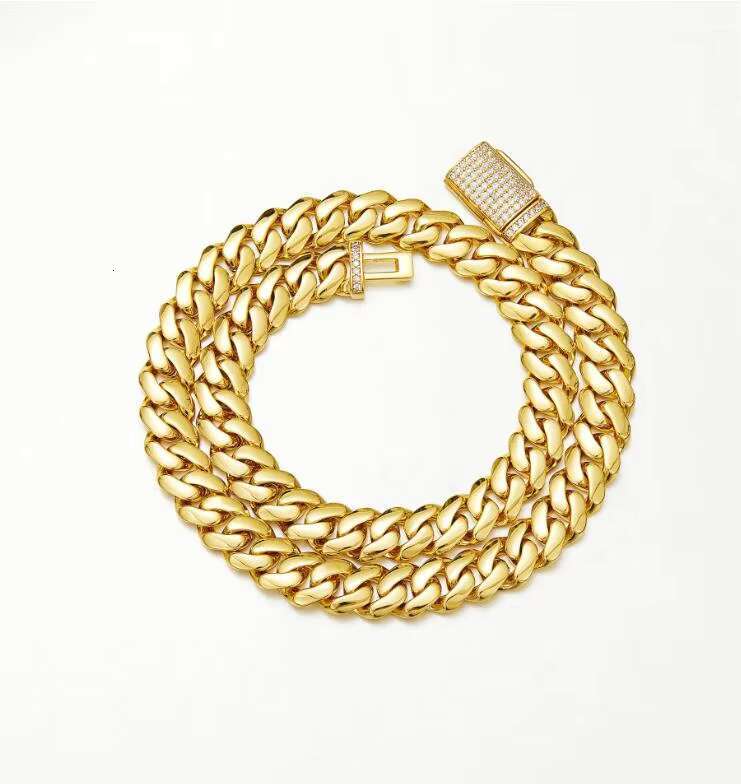Monaco Cuban Chain 18k Gold Stainless Steel Cuban Chain 8mm 12mm 14mm 18mm Zircon Necklace for Men Women 14k Gold Chain Miami