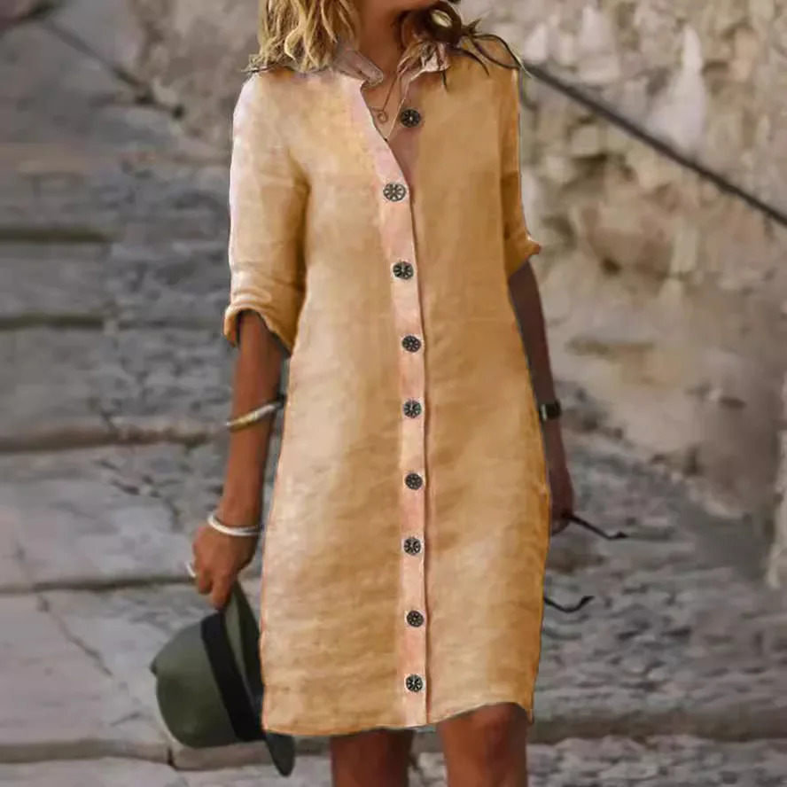 4color womens cotton linen loose shirt summer lapel button long sleeved solid pocket vest 250409