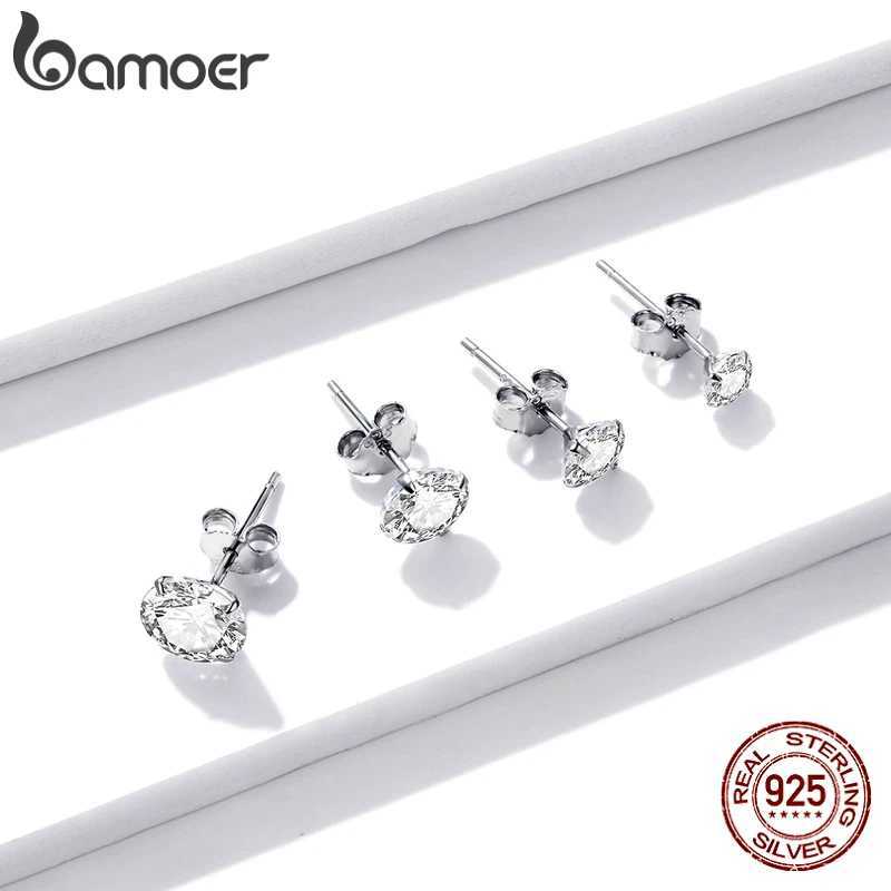 bamoer CZ Stud Earrings 925 Sterling Silver Platinum Plated Round Cubic Zirconia Hypoallergenic Earrings 4mm 5mm 6mm 7mm BSE166 Z250408