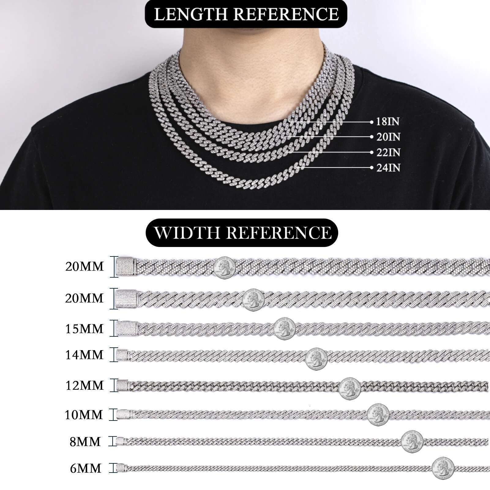Tarnish Resistant Moissanite Cuban Link Chain 6mm-20mm 925 Sterling Silver Moissanite Cuban Necklace Iced Out Chains for Men