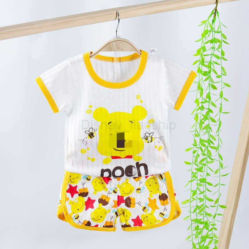 Disney Childrens home clothes set summer short sleeved shorts breathing cotton thin summer air conditioning clothes mens and womens pajamasXJ250409