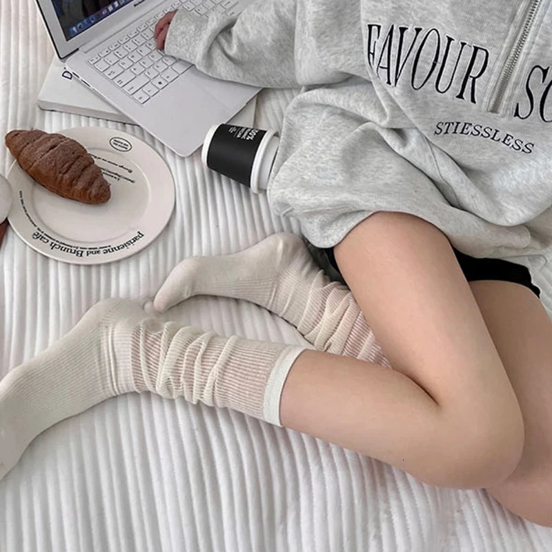 12 Pairs Women Lolita Thin Mid Length Socks Are Comfortable Breathable Knee-socks Lace Casual Soft Solid Simple Vertical Socks 250409