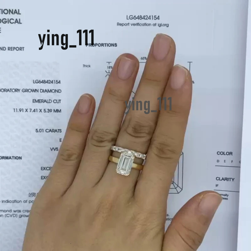 Solid 14k Gold Ring Set Emerald Cut 5 Carat Diamond DEF VS-VVS CVD HPHT Lab Grown Diamond Engagement Wedding Band For Woman IGI